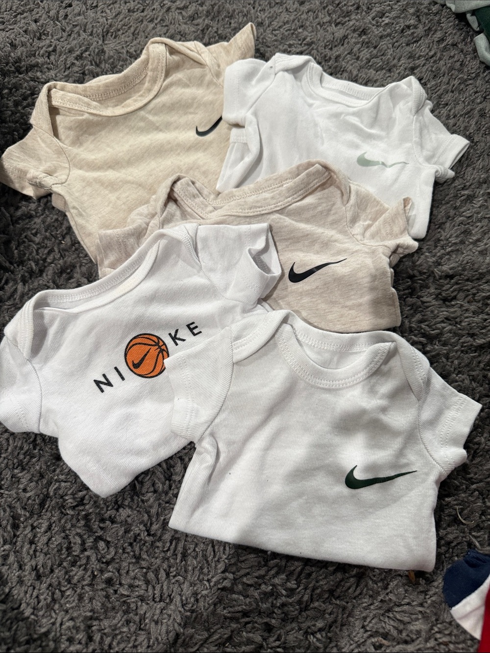 Nike Infant Bodysuit Pack — White and Beige with Black Swoosh